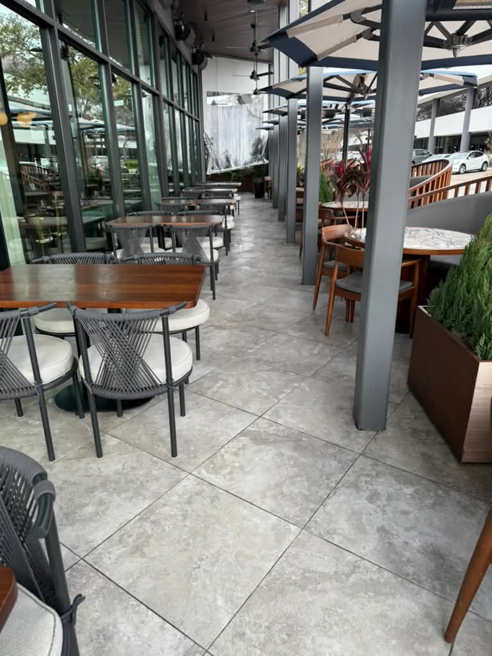 Visual reference of a restaurant or storefront with wide glass