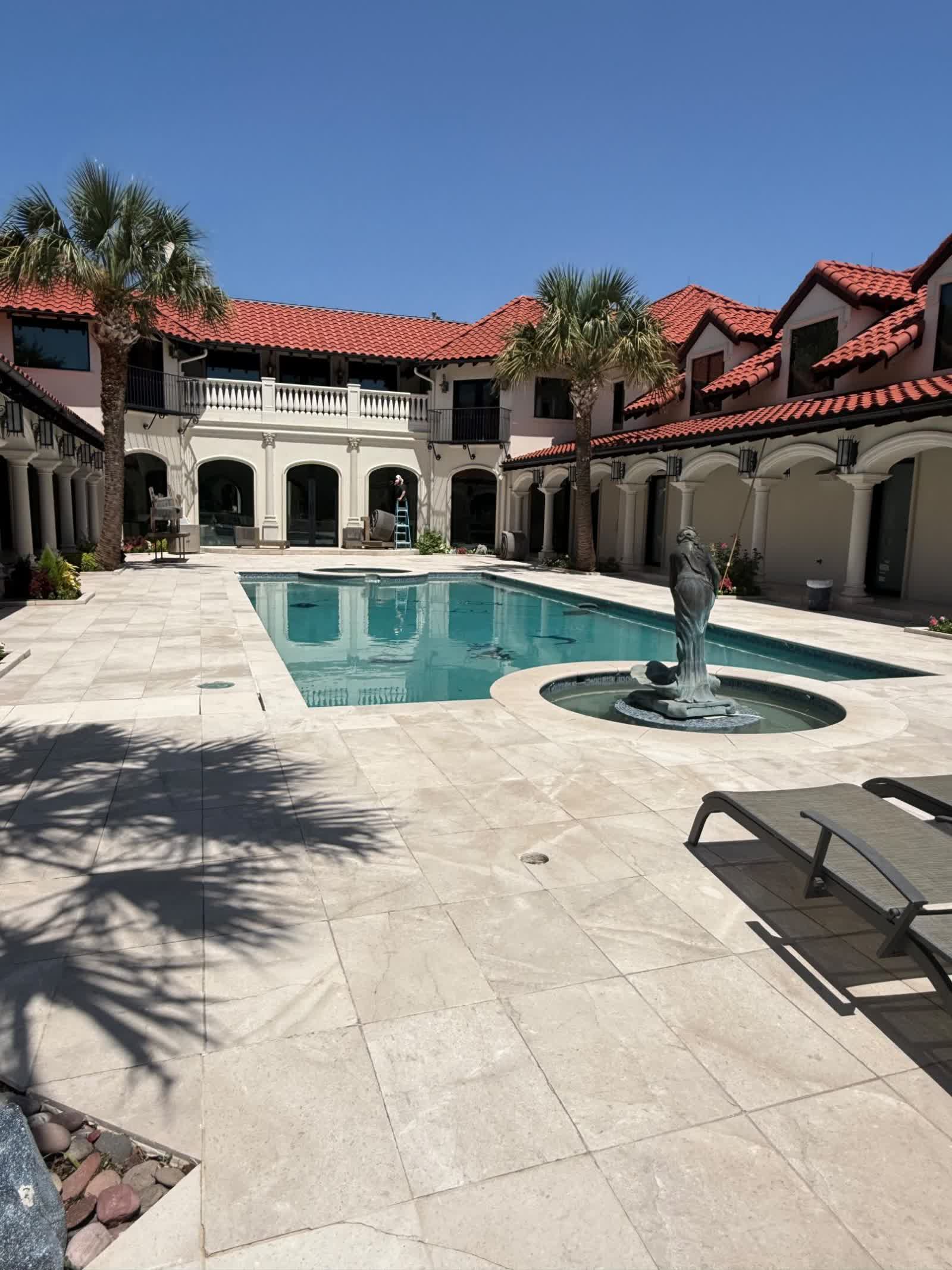 Residential estate patio and pool deck after cleaning
